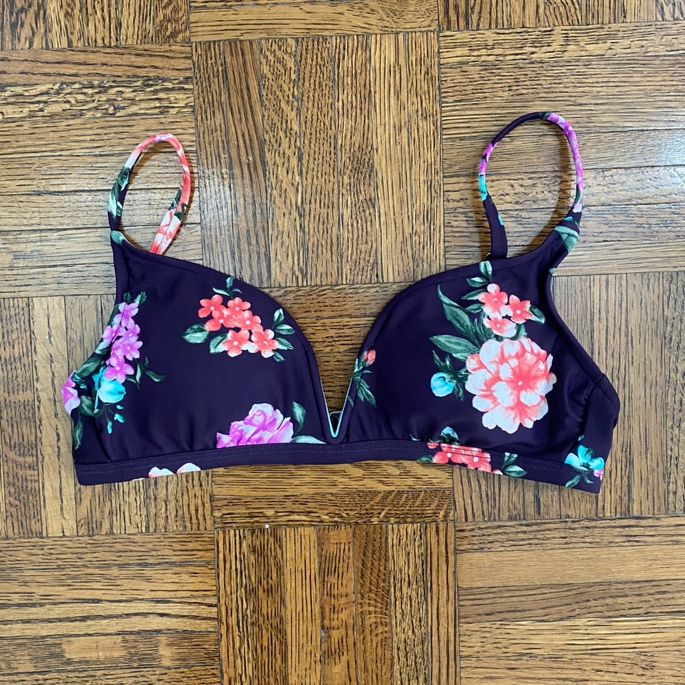 Shade & Shore Navy Floral Triangle Bikini Top